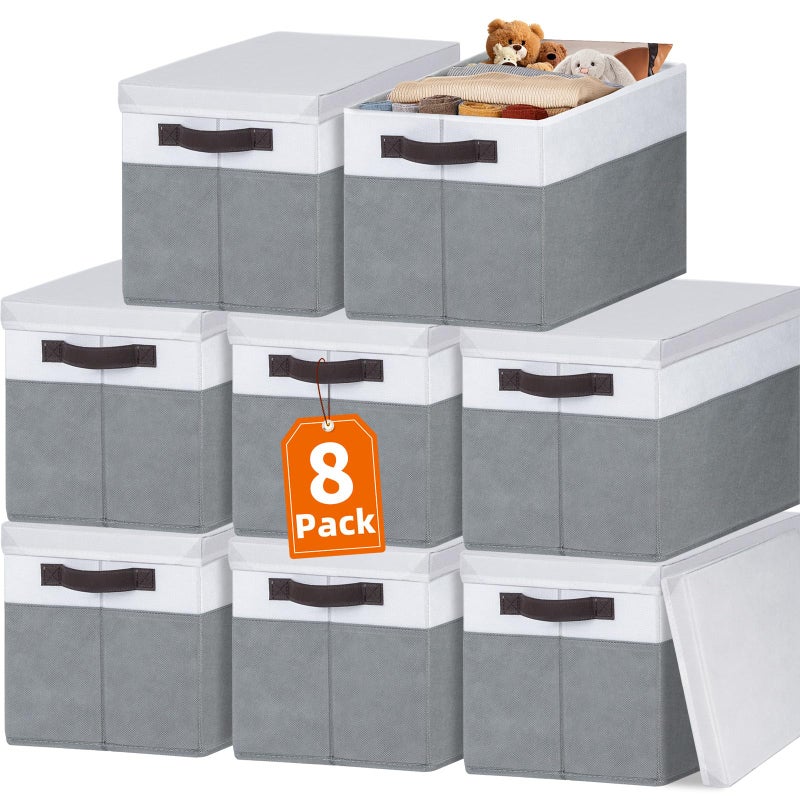 Criusia 8 Pack Closet Storage Bins with Lids - Stackable Storage Baskets for Organizing Clothes Toys Blankets - Odorless for Baby Nursery Organization and Storage Boxes Totes for Bedroom Dorm Room - Image 1