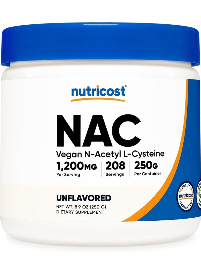 Nutricost N-Acetyl L-Cysteine Nac Powder 250 Grams - Vegan Nac, Non-Gmo, 208 Servings - Image 1