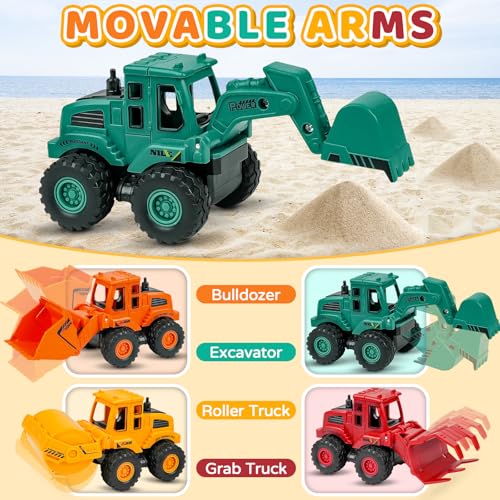 Beestech Construction Toys for 3 Years Old Boys Girls Kids, Friction Powered Construction Truck Toys Vehicles Sand Toys Trucks Excavator, Bulldozer, Road Roller (Colorful 4 Pack) - Image 3
