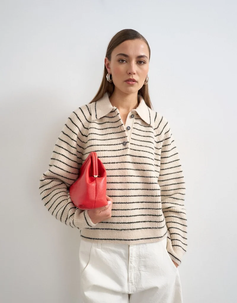 Topshop Knitted Long Sleeve Polo Cardigan