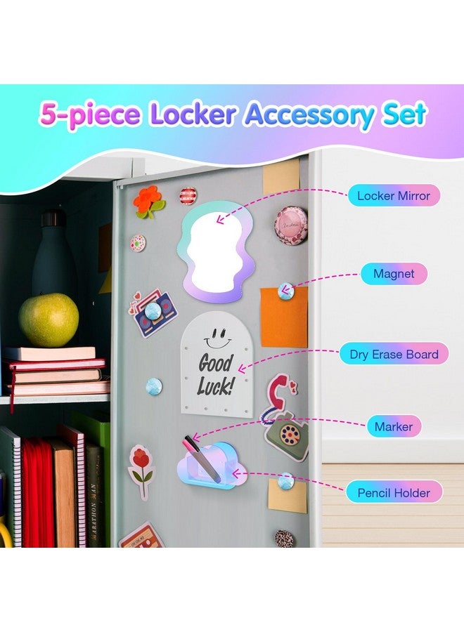 MoKo Locker Accessories Set, 5 In 1 Back To School Supplies College Essentials Includes Magnetic Acrylic Board, Locker Mirror, Markers Holder,Marker Pens And Locker Magnets - Image 2