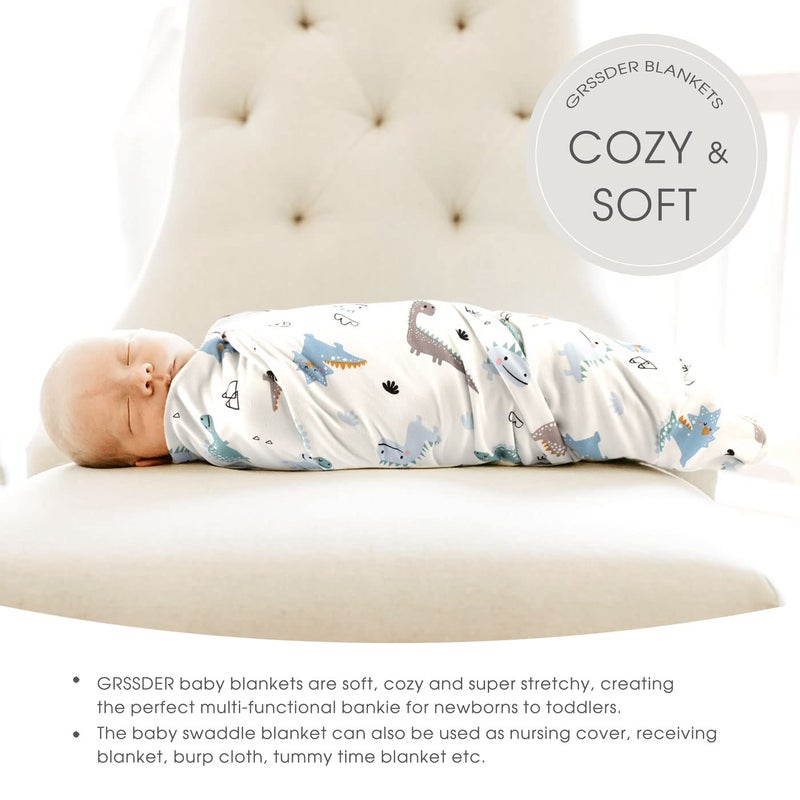 GRSSDER Baby Blankets Super Soft Jersey Knit Swaddle Blanket for Baby Girls and Boys, Double Layer Receiving Blankets 34 x 44 Inches Extra Large for Baby Swaddling, Happy Dinosaur - Image 4