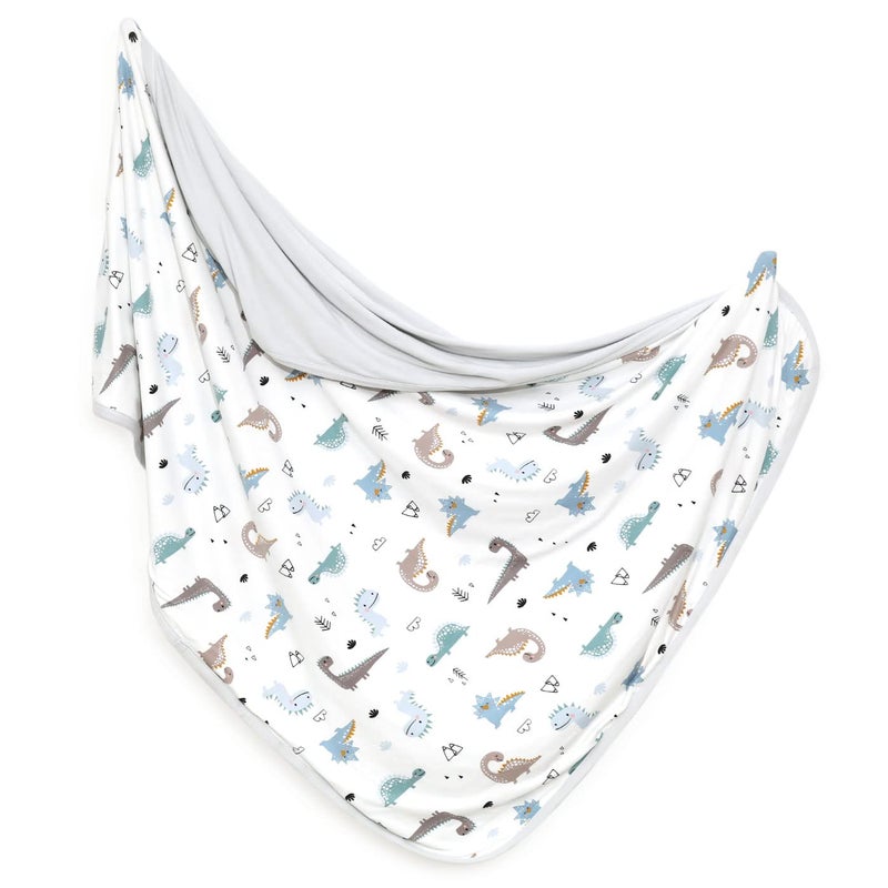 GRSSDER Baby Blankets Super Soft Jersey Knit Swaddle Blanket for Baby Girls and Boys, Double Layer Receiving Blankets 34 x 44 Inches Extra Large for Baby Swaddling, Happy Dinosaur - Image 1