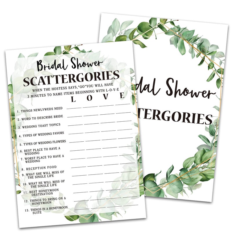 Huastatewolf Bridal Shower Game Cards, Bridal Shower Game, Tropical Jungle Theme Engagement Party Cards For Wedding, Set of 30 Cards(Leaf005) - Image 1