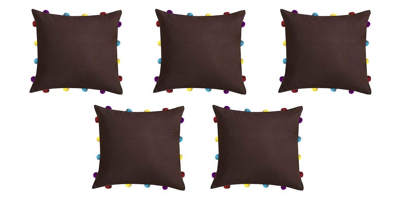 Lushomes Cushion Cover 14x14 Boho Cushion Covers Sofa Pillow Cover Cushion Covers with Tassels Cushion Cover with pom pom 14x14 Inches Set of 5Brown - Image 1