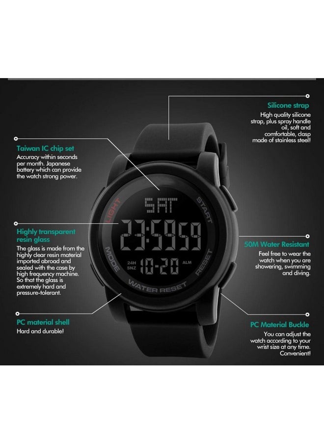 Shocknshop Shocknshop Rubber Led Digital Sports Multi Functional Black Dial Watch For Men Boys -W1257 (Black), Black Band  - Image 3