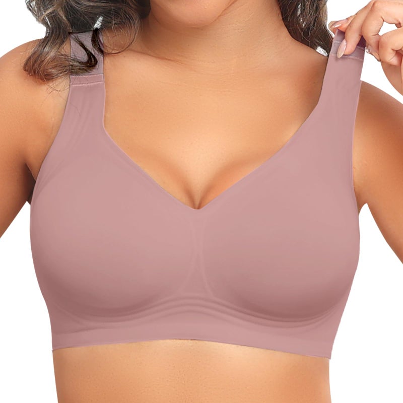 PoseFree Supportive Bras Back Fat Coverage Plus Size Full Coverage Wireless Wireless Bras for Large Breasted Women (Mauve,2XL) - Image 1