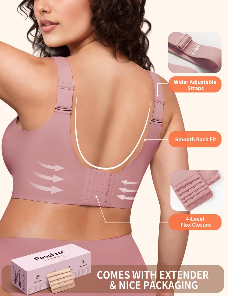PoseFree Supportive Bras Back Fat Coverage Plus Size Full Coverage Wireless Wireless Bras for Large Breasted Women (Mauve,2XL) - Image 3