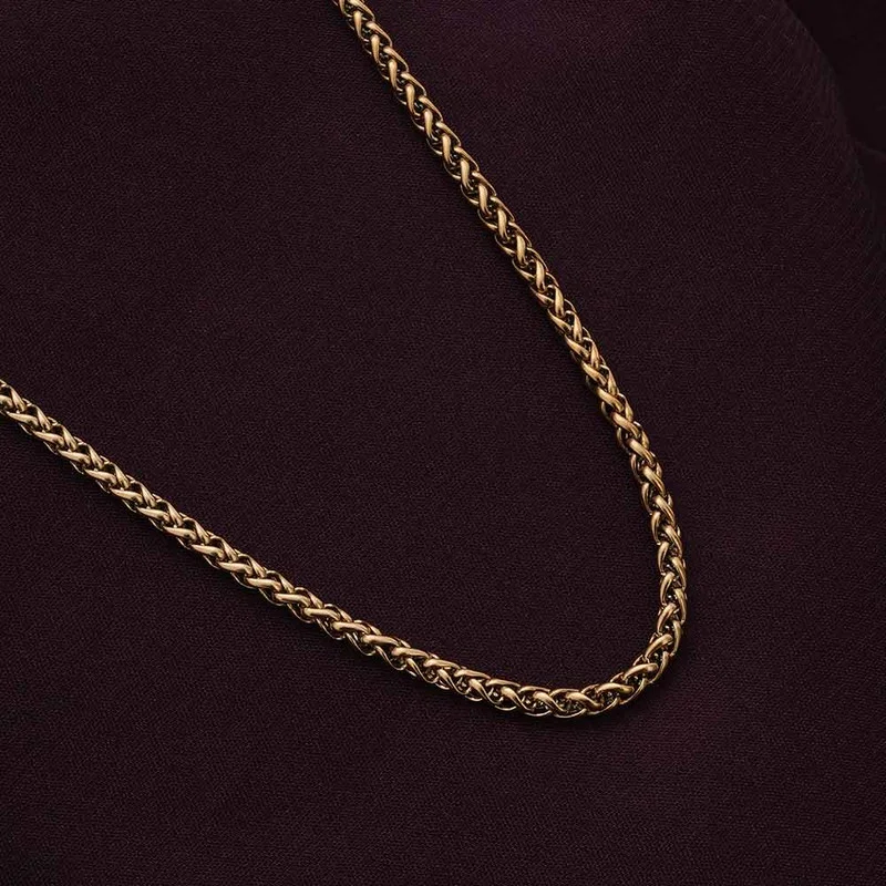 بالموناس PALMONAS 18k Gold Tone Plated Wheat Chain | 3MM
 for Men