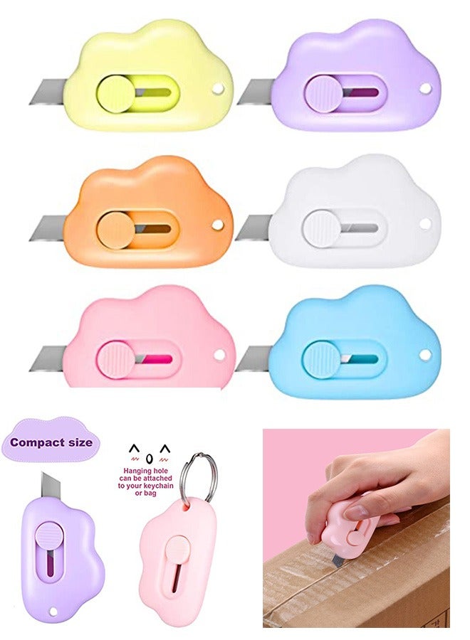 Generic 6 Pieces Mini Color Cloud Shaped Utility Knives, Retractable Cute Mini Utility knife, Cartoon Cute Box Opener, Mini Slides Open for Letter Opening Paper Cutting DIY Crafts (Cloud)  - Image 1