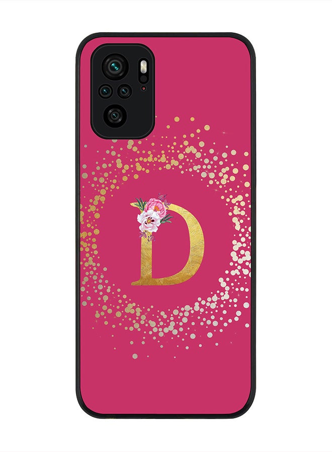 Stylizedd Rugged Black Edge Case for Redmi Note 10S / Redmi Note 10 4G, Slim fit Flexible  Custom Monogram Initial Letter Floral Pattern Alphabet - D(Dark Pink Rose) - Image 1