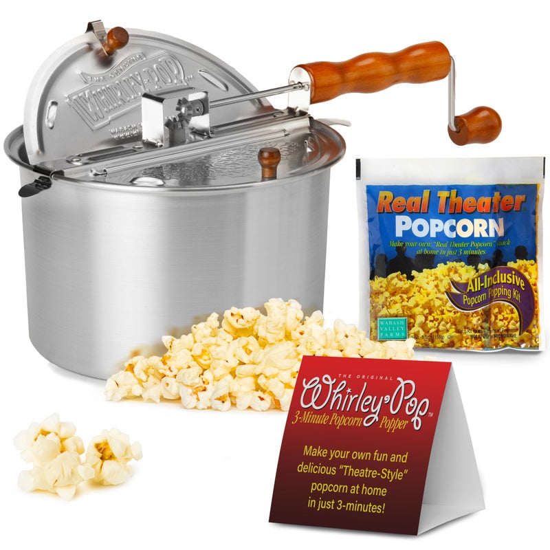 Wabash Valley Farms Wabash Popcorn Popper with Kernels  Silver Metal Gear Popcorn Maker Fast  EasytoUse Popcorn Machine for Popcorn Lovers 6Quarts 