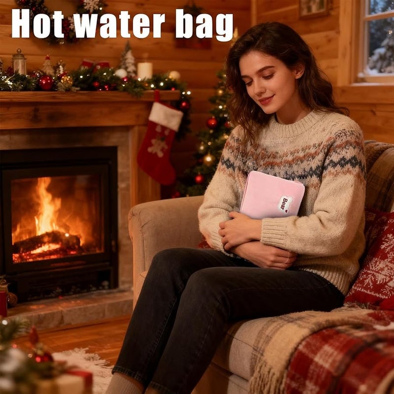 زجاجة ماء ساخن وردية قابلة لإعادة الشحن وسادة تدفئة مقاومة للتسرب لتشنجات العضلات الرقبة الكتفين الساقين - Image 4