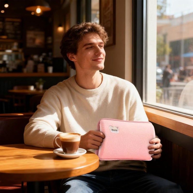 زجاجة ماء ساخن وردية قابلة لإعادة الشحن وسادة تدفئة مقاومة للتسرب لتشنجات العضلات الرقبة الكتفين الساقين - Image 5