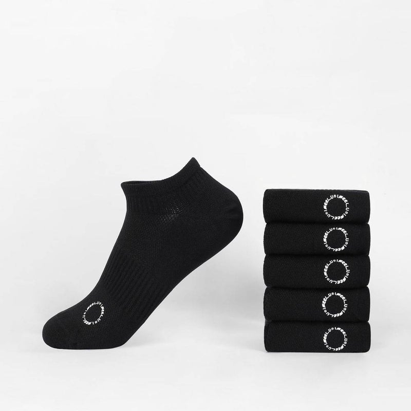 FEEL Men's Low-Cut Socks, Breathable Cotton Blend, Black, 5 Pairs - Image 1