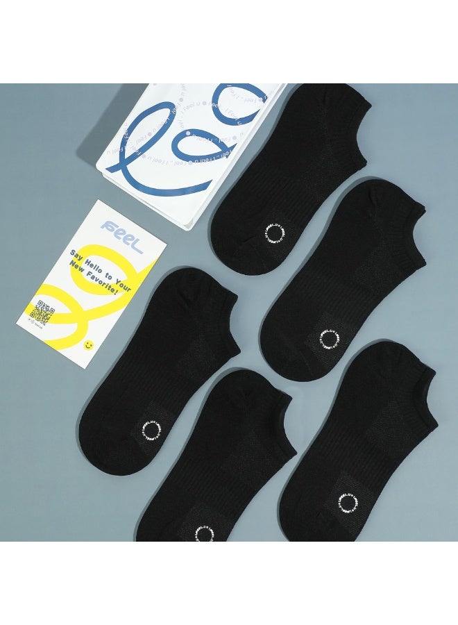 FEEL Men's Low-Cut Socks, Breathable Cotton Blend, Black, 5 Pairs - Image 4