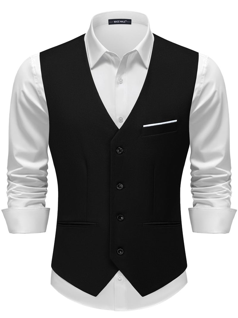 MAGE MALE Men's Suit Vests Casual Formal Dress Vest Business Slim Fit Waistcoat Vest with 3 Real Pockets for Suits Tuxedo - Image 1