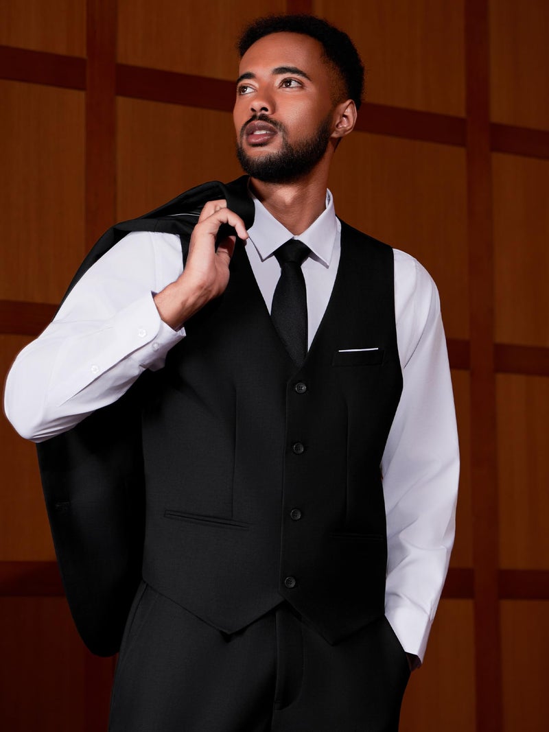 MAGE MALE Men's Suit Vests Casual Formal Dress Vest Business Slim Fit Waistcoat Vest with 3 Real Pockets for Suits Tuxedo - Image 4
