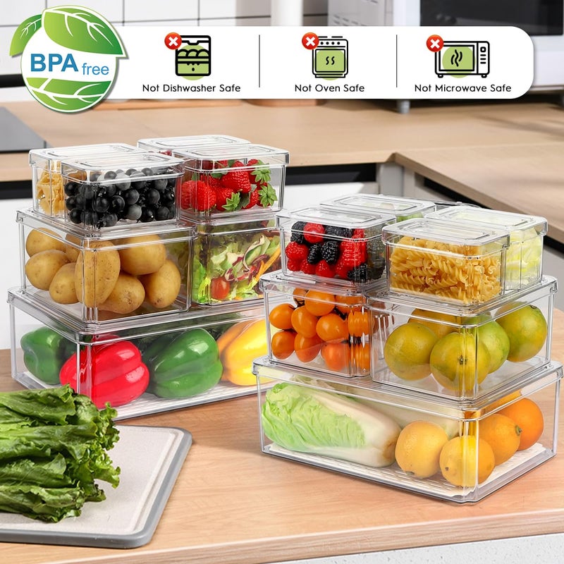 YKIOKE 14 Pack Fridge Organizer, Stackable Refrigerator Organizer Bins with Lids PBA-Free, Clear Fridge Organizers and Storage for Kitchen, Countertops, Cabinets, Fridge, Drinks, Fruits, Vegetable, Cereals - Image 3