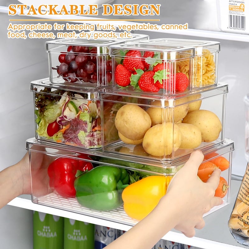 YKIOKE 14 Pack Fridge Organizer, Stackable Refrigerator Organizer Bins with Lids PBA-Free, Clear Fridge Organizers and Storage for Kitchen, Countertops, Cabinets, Fridge, Drinks, Fruits, Vegetable, Cereals - Image 5