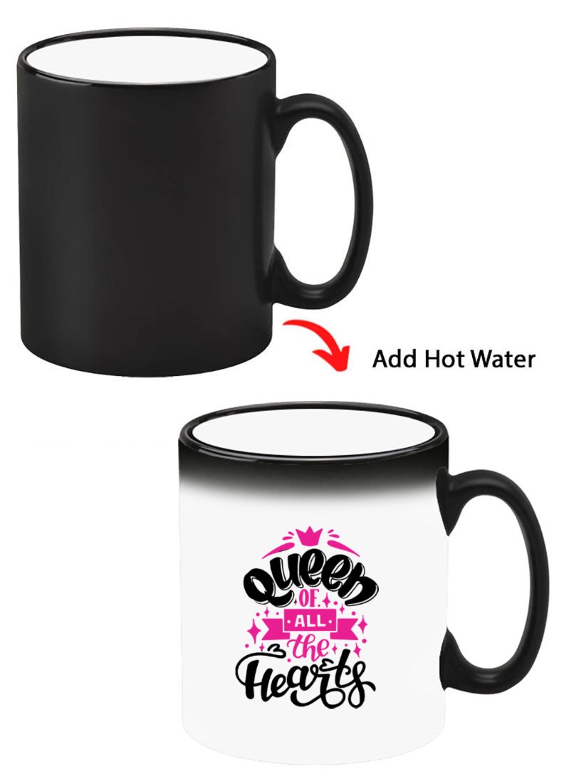 Theodor Color Changing Heat Sensitive Ceramic Mug, Image Revealed When HOT Liquid is Added! Queen of all hearts Black - Image 1