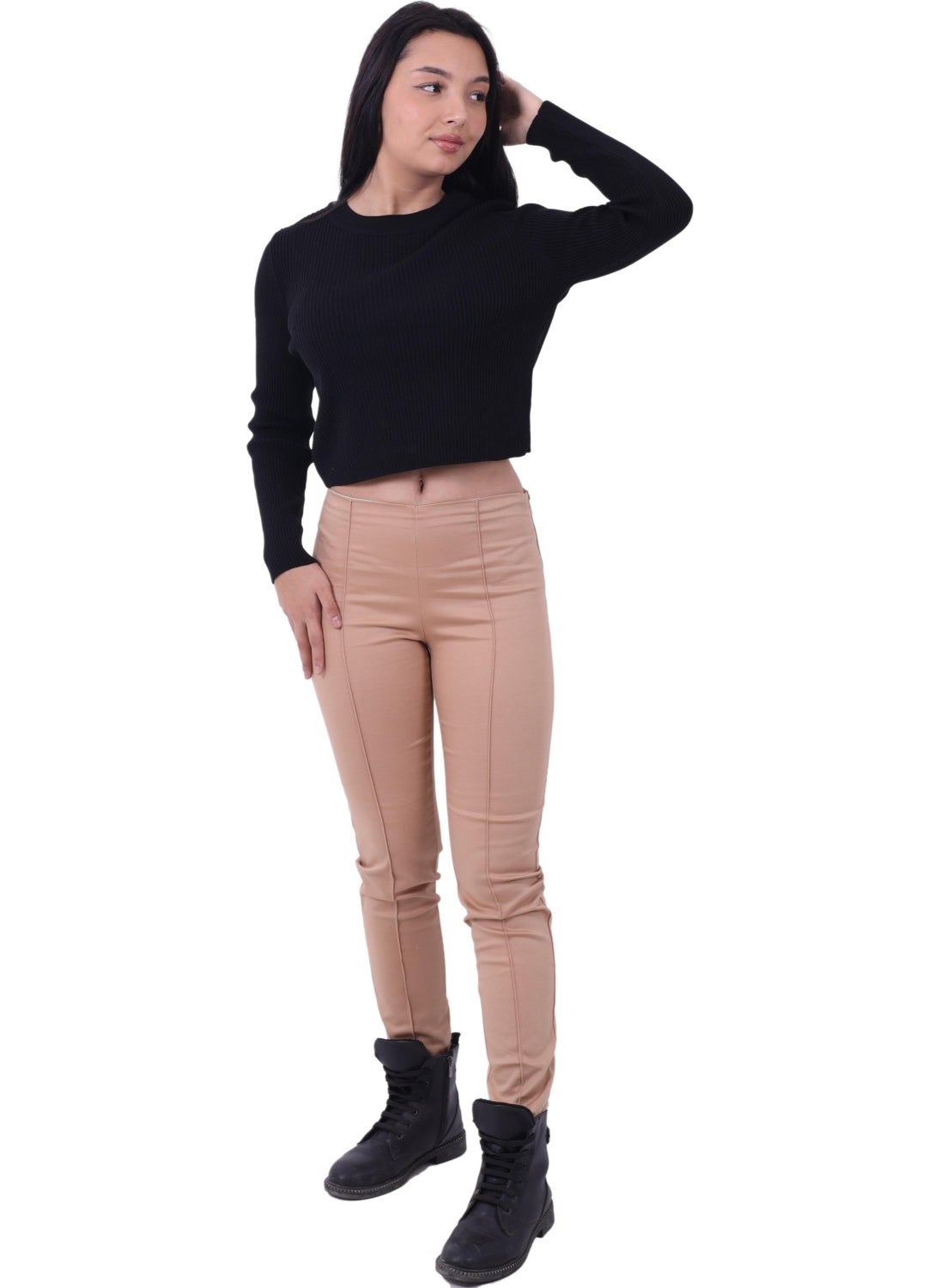 Rtd & Vld Rtd&vld Women's Crew Neck Ribbed Knit Sweater Black  - Image 1