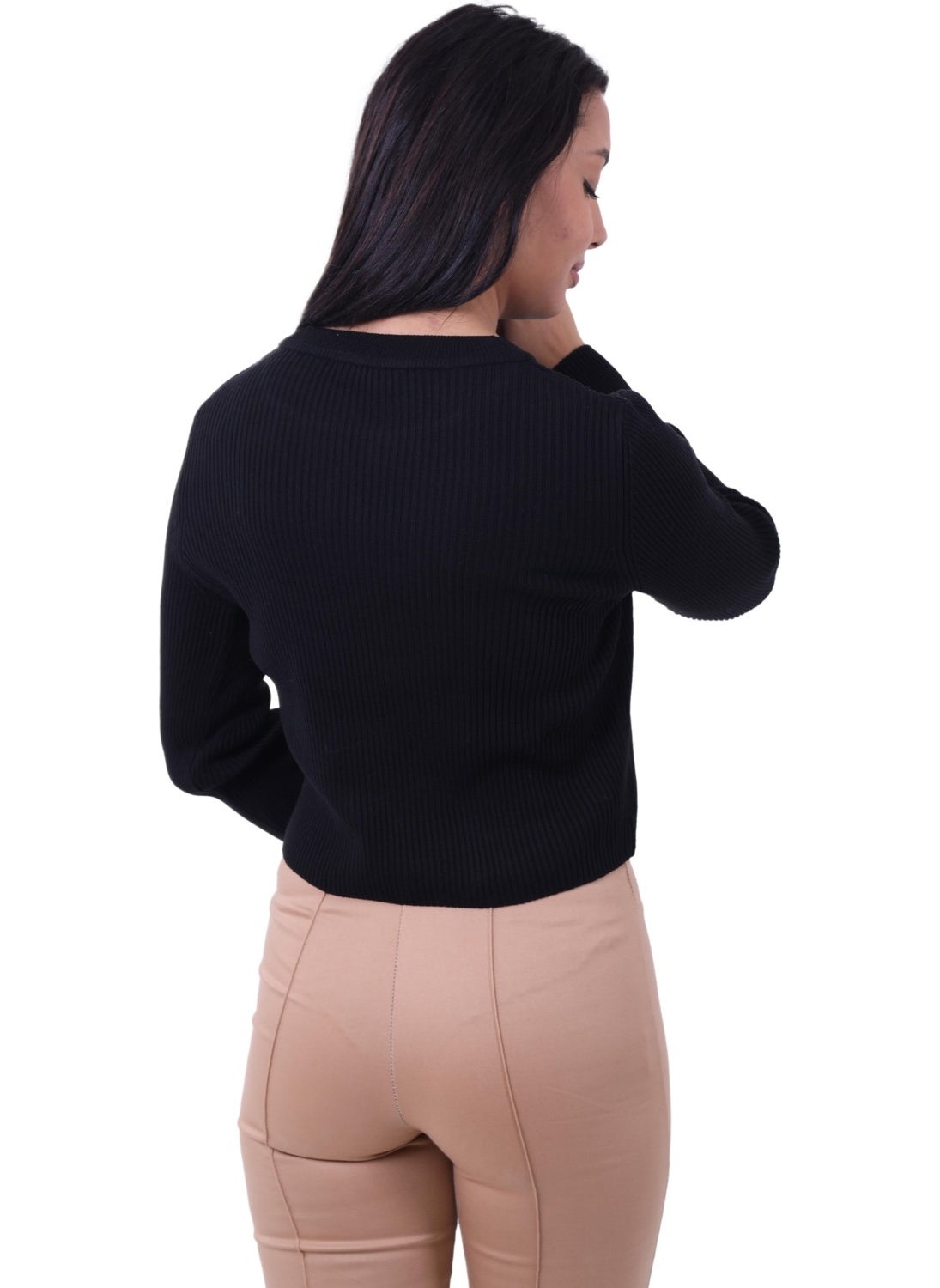 Rtd & Vld Rtd&vld Women's Crew Neck Ribbed Knit Sweater Black  - Image 2