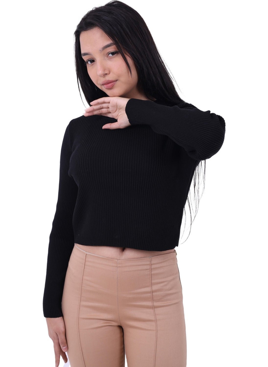 Rtd & Vld Rtd&vld Women's Crew Neck Ribbed Knit Sweater Black  - Image 4
