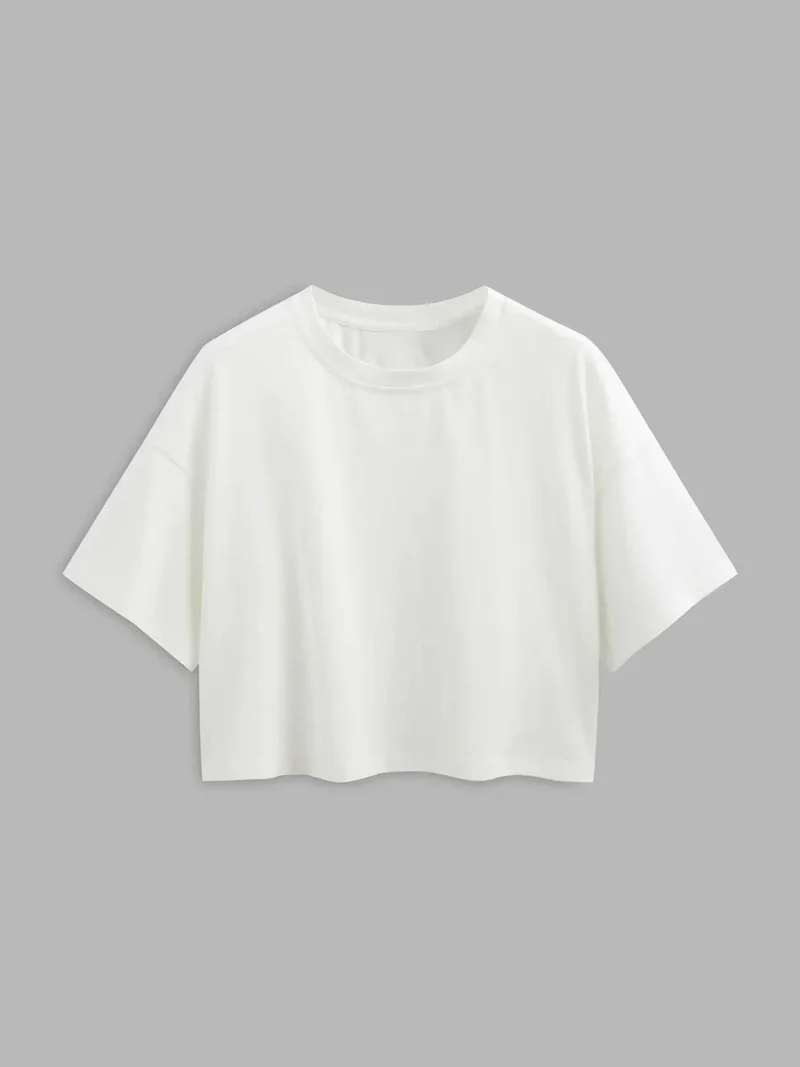 HICCUP Basic Crew Neck Crop T-Shirt