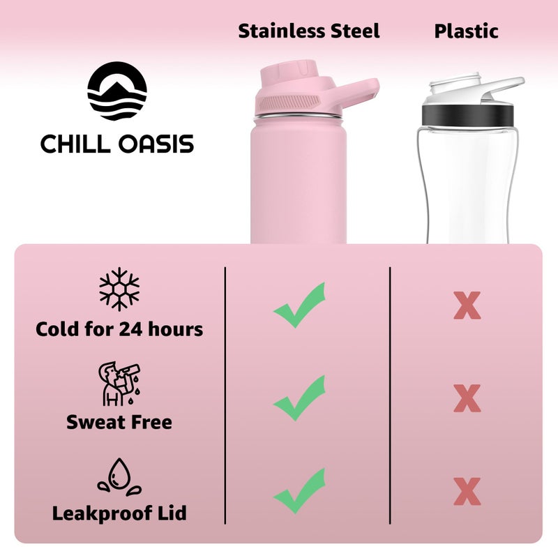 Chill Oasis Water Bottle | Compatible With Popular Flavor Cartridges | BPA Free, Leak Proof, Double-Walled Vacuum Insulated Stainless Steel, and Dishwasher Safe | Cold for 24 Hours (Pink, 12oz) - Image 4