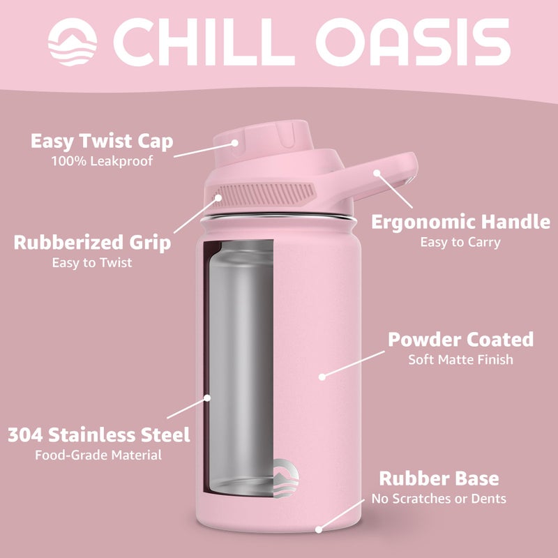 Chill Oasis Water Bottle | Compatible With Popular Flavor Cartridges | BPA Free, Leak Proof, Double-Walled Vacuum Insulated Stainless Steel, and Dishwasher Safe | Cold for 24 Hours (Pink, 12oz) - Image 3