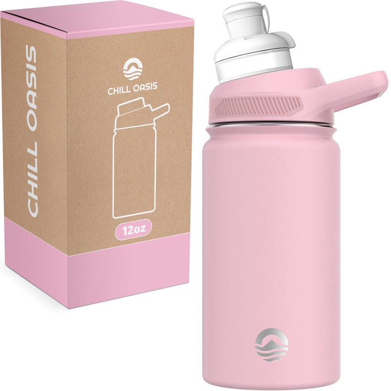Chill Oasis Water Bottle | Compatible With Popular Flavor Cartridges | BPA Free, Leak Proof, Double-Walled Vacuum Insulated Stainless Steel, and Dishwasher Safe | Cold for 24 Hours (Pink, 12oz) - Image 1