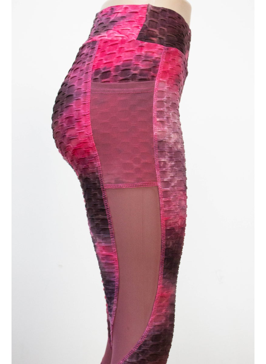 Generic - Womens Yoga Pants High Waist Mesh Splice Fitness Shorts Summer Autumn Winter Running Sports Dance Cycling Fitness Equipment tie-dyed rose red - Image 1