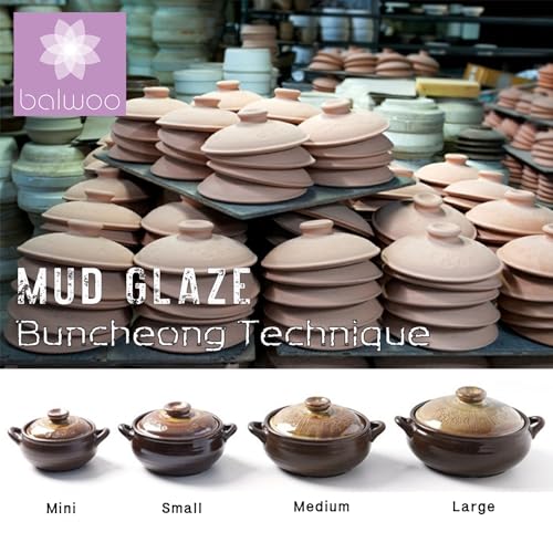 BALWOO Korean Pot [Buncheong] MUD GLAZE Earthenware Ttukbaegi, Natural Ceramic Clay Cooking Pot Casserole, Heat Resistant Ceramic Earthen Pot, Zero-Crack Stone Bowl Stockpot Soup Cookware, Pottery - Image 2