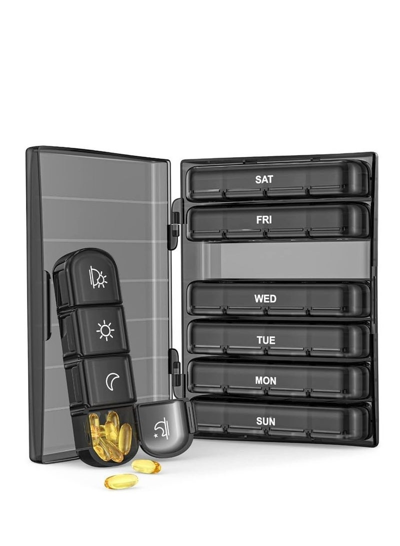 Weekly Pill Organizer 4 Times a Day, Large Pill Box 7 Day Medicine Organizer Pill Case,Light-Proof Daily Pill Box,Portable Travel Pill Case for Medication, Vitamins, Fish Oils,Supplements