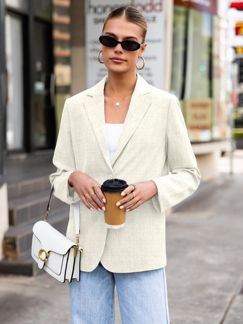 Simplee Blazers for Women Business 2026 Dressy Casual Long Sleeve Lapel Open Front Button Jacket Button Down Blazer with Pockets(Apricot M) - Image 4