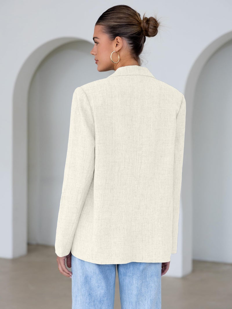 Simplee Blazers for Women Business 2026 Dressy Casual Long Sleeve Lapel Open Front Button Jacket Button Down Blazer with Pockets(Apricot M) - Image 5