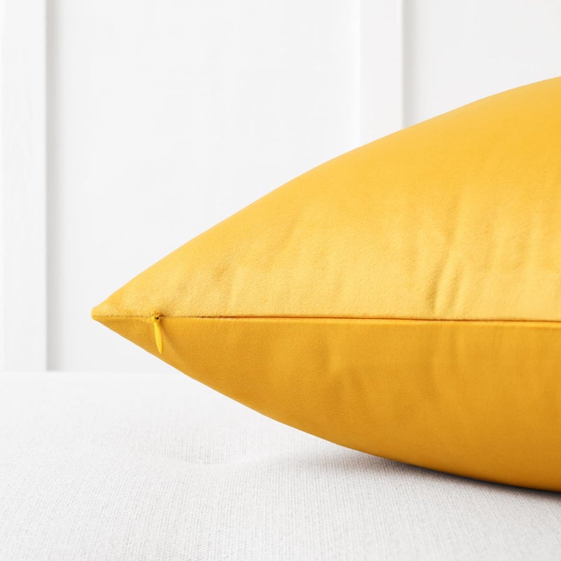 Mixhug Set of 2 Cozy Velvet Square Decorative Throw Pillow Covers for Couch and Bed, Mustard Yellow, 18 x 18 Inches - Image 2