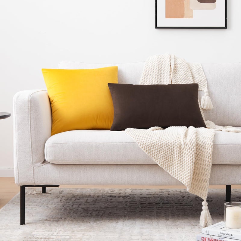 Mixhug Set of 2 Cozy Velvet Square Decorative Throw Pillow Covers for Couch and Bed, Mustard Yellow, 18 x 18 Inches - Image 5