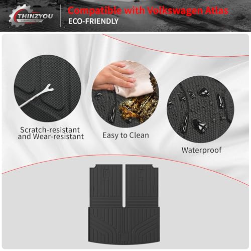 Thinzyou Cargo Liner Compatible with 2018-2025 Volkswagen Atlas (NOT for Cross Sport) Cargo Mat Kick Mats 2024 VW Atlas Accessories (2nd&3rd Row Backrest +Trunk Mats) - Image 4