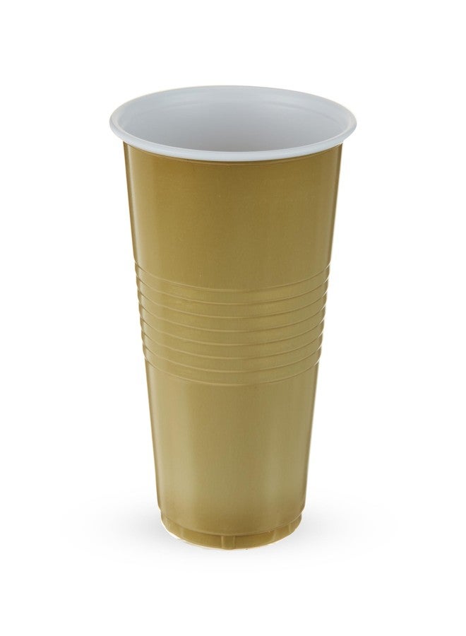 True Gold Plastic Cups, Disposable Plastic Drinking Glasses, Party Cups for Adults, 16oz Gold Set of 24 - Image 1