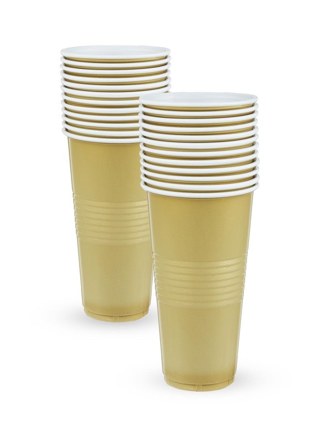 True Gold Plastic Cups, Disposable Plastic Drinking Glasses, Party Cups for Adults, 16oz Gold Set of 24 - Image 4