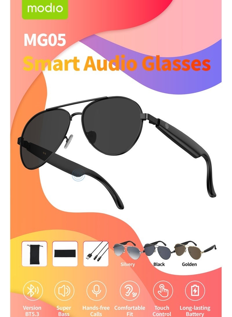 موديو MG05 Smart Audio Glasses – UVB Protection | Bluetooth Wireless Music & Call Support | Multi-Functional Touch Control | Built-in Speakers & Mic | Stylish Unisex Design – Black - Image 2