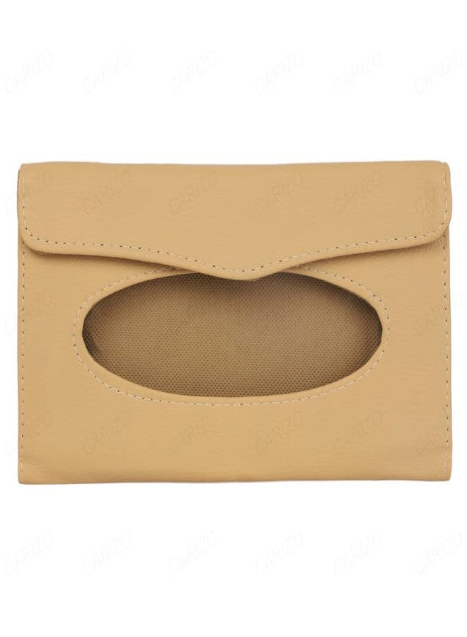CARIZO Sun Visor Car Tissue Holder, Car Mask Holder, Premium Beige Leather Car Mask Dispenser, Sun Visor Napkin Holder Compatible with Hyundai Elantra (Type-I) 2004-2007 - Image 2