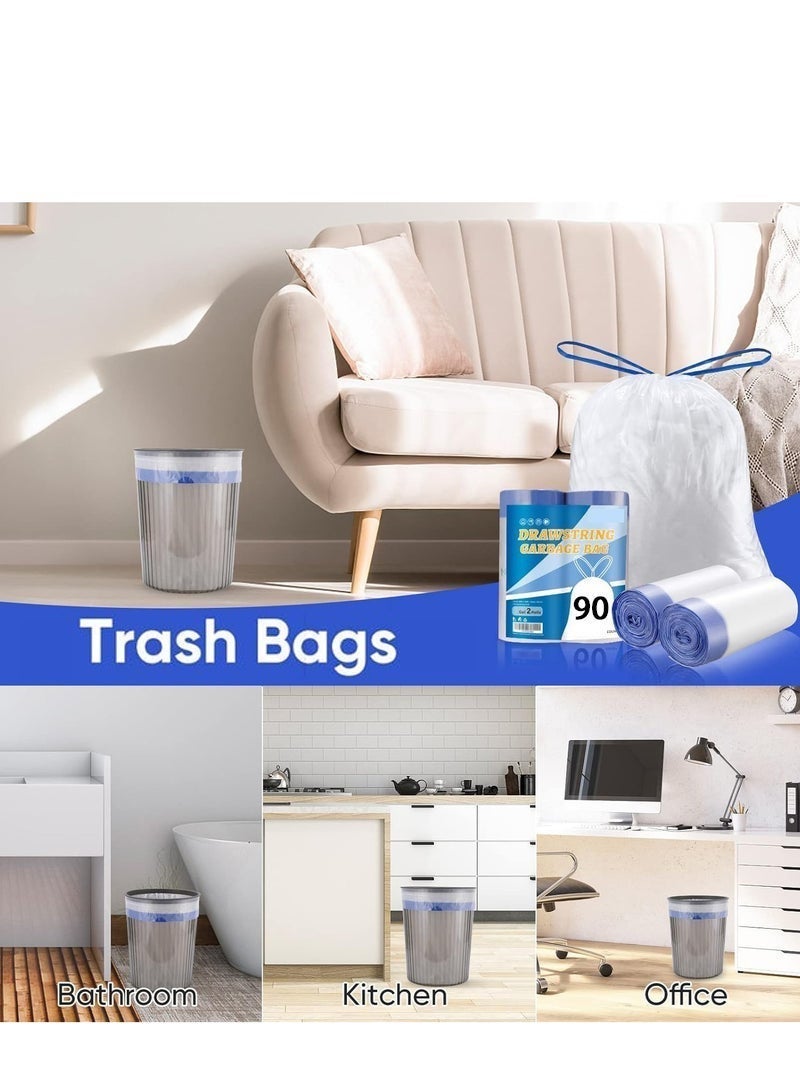 YOONISPRO 90 Count Trash Bags, 6 Gallons Drawstring Garbage Bags for Office, Living Room, Kitchen and Bathroom Trash Cans- Thickened, Stretchy, Unscented, 55x50cm/21.6x19.6in - Image 5