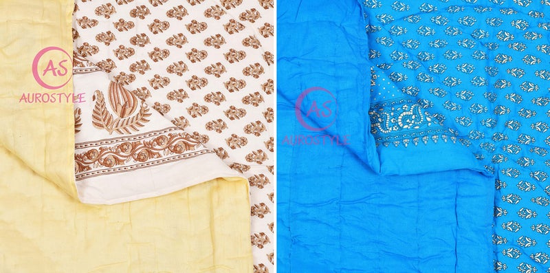 WORLDNEX 400 TC Pure Cotton Jaipuri Design Printed Light Weight Traditional Rajasthani Print Single Bed Quilt/Razai/Rajai (Design 24, Single Bed - Set of 2 Combo Set) - Image 5