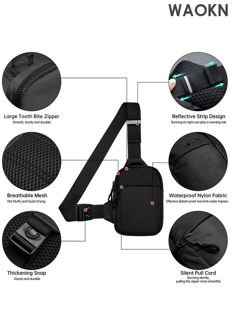 WAOKN Compact Waterproof Crossbody Bag - Adjustable Shoulder Strap Chest Waist Pack for Travel, Running, Hiking - Lightweight Mini Wallet Phone Bag with Anti-Theft Zipper Pockets - Sports Fanny Pack for Women/Men (Black) - Image 3
