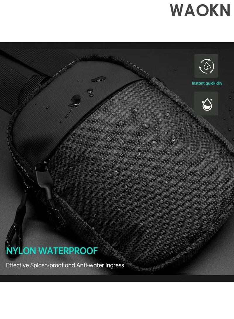 WAOKN Compact Waterproof Crossbody Bag - Adjustable Shoulder Strap Chest Waist Pack for Travel, Running, Hiking - Lightweight Mini Wallet Phone Bag with Anti-Theft Zipper Pockets - Sports Fanny Pack for Women/Men (Black) - Image 5