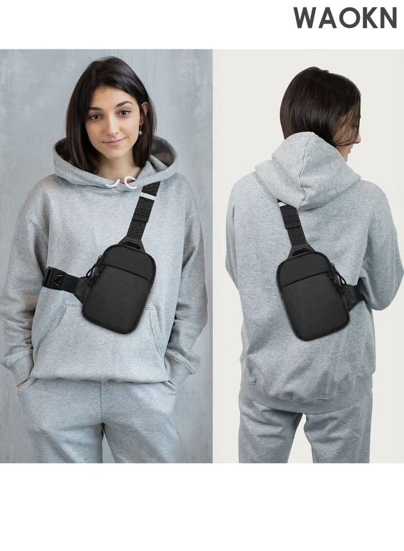 WAOKN Compact Waterproof Crossbody Bag - Adjustable Shoulder Strap Chest Waist Pack for Travel, Running, Hiking - Lightweight Mini Wallet Phone Bag with Anti-Theft Zipper Pockets - Sports Fanny Pack for Women/Men (Black) - Image 4