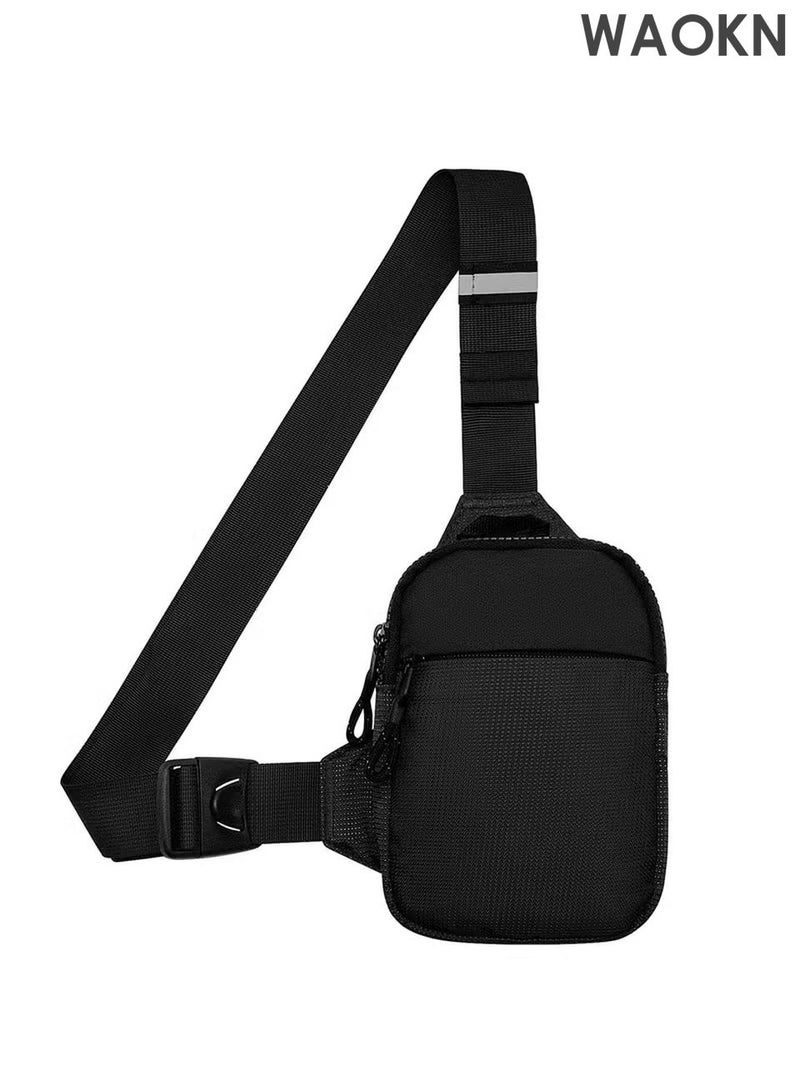 WAOKN Compact Waterproof Crossbody Bag - Adjustable Shoulder Strap Chest Waist Pack for Travel, Running, Hiking - Lightweight Mini Wallet Phone Bag with Anti-Theft Zipper Pockets - Sports Fanny Pack for Women/Men (Black) - Image 1
